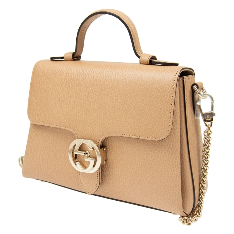 Bolso Gucci de piel entrelazada con cadena beige