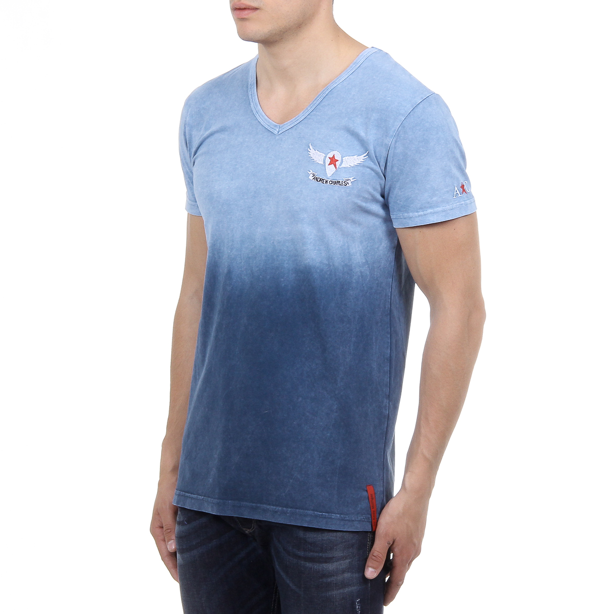 Andrew Charles Mens T-Shirt Short Sleeves V-Neck Blue ELI