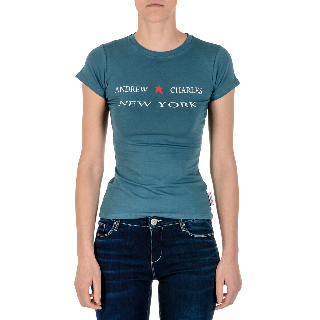 Camiseta Andrew Charles para mujer, manga corta, cuello redondo, verde TARANA