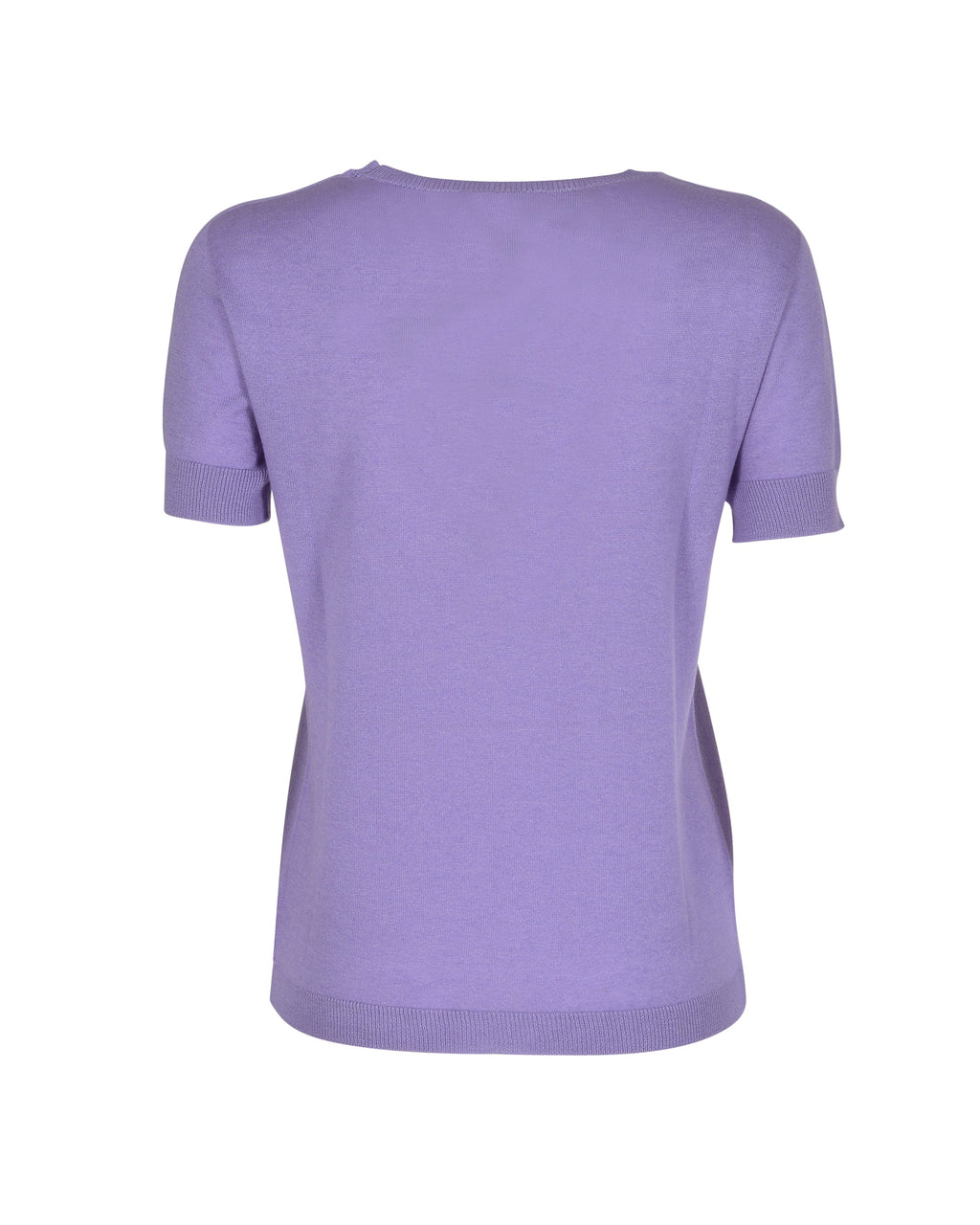 Jersey de cachemira de verano con cuello redondo y manga corta, color lila