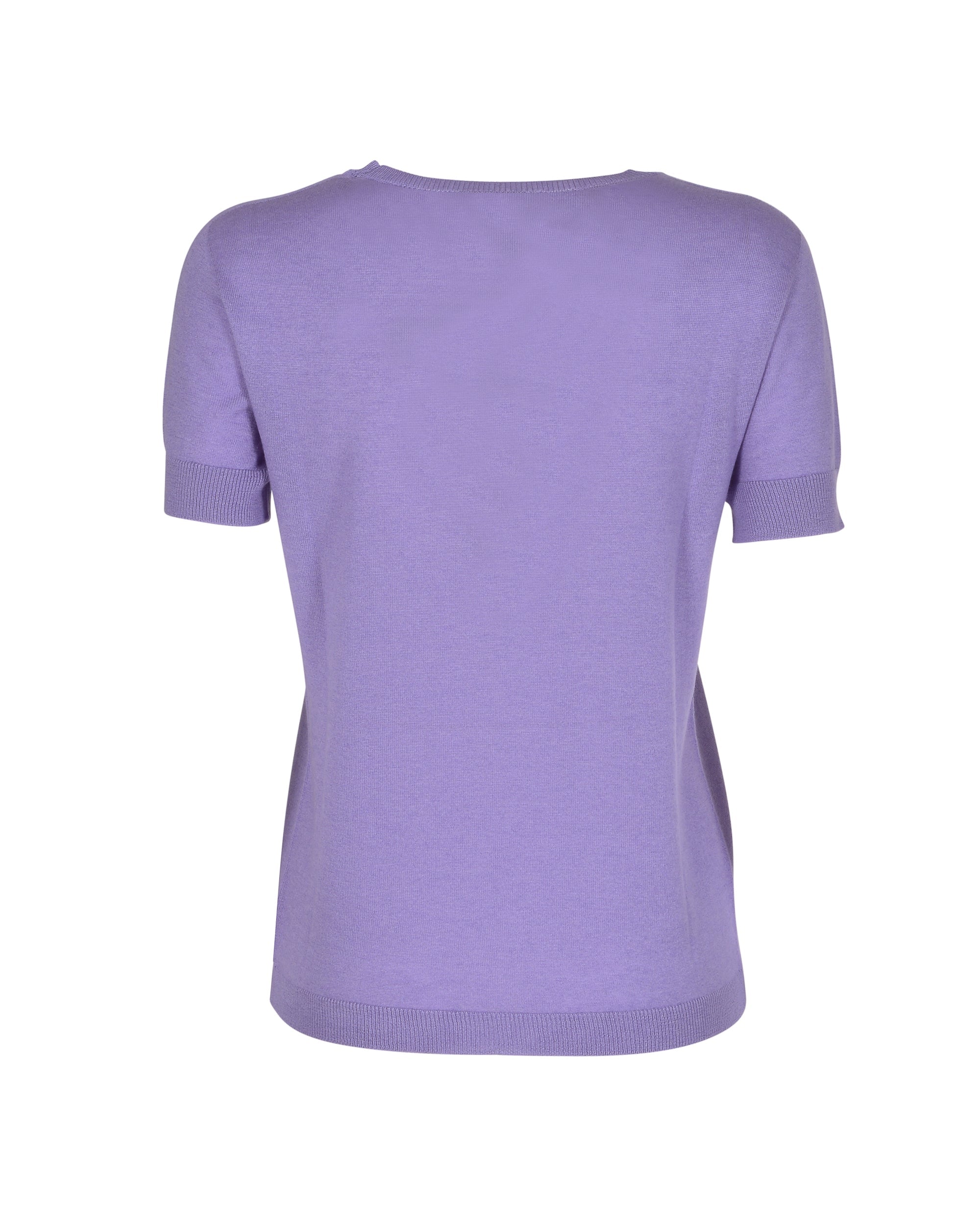 Jersey de cachemira de verano con cuello redondo y manga corta, color lila
