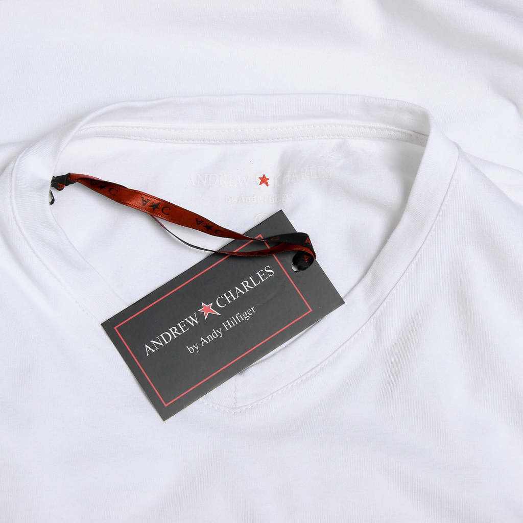 Camiseta Andrew Charles para hombre, manga corta, cuello en V, blanca, KENAN