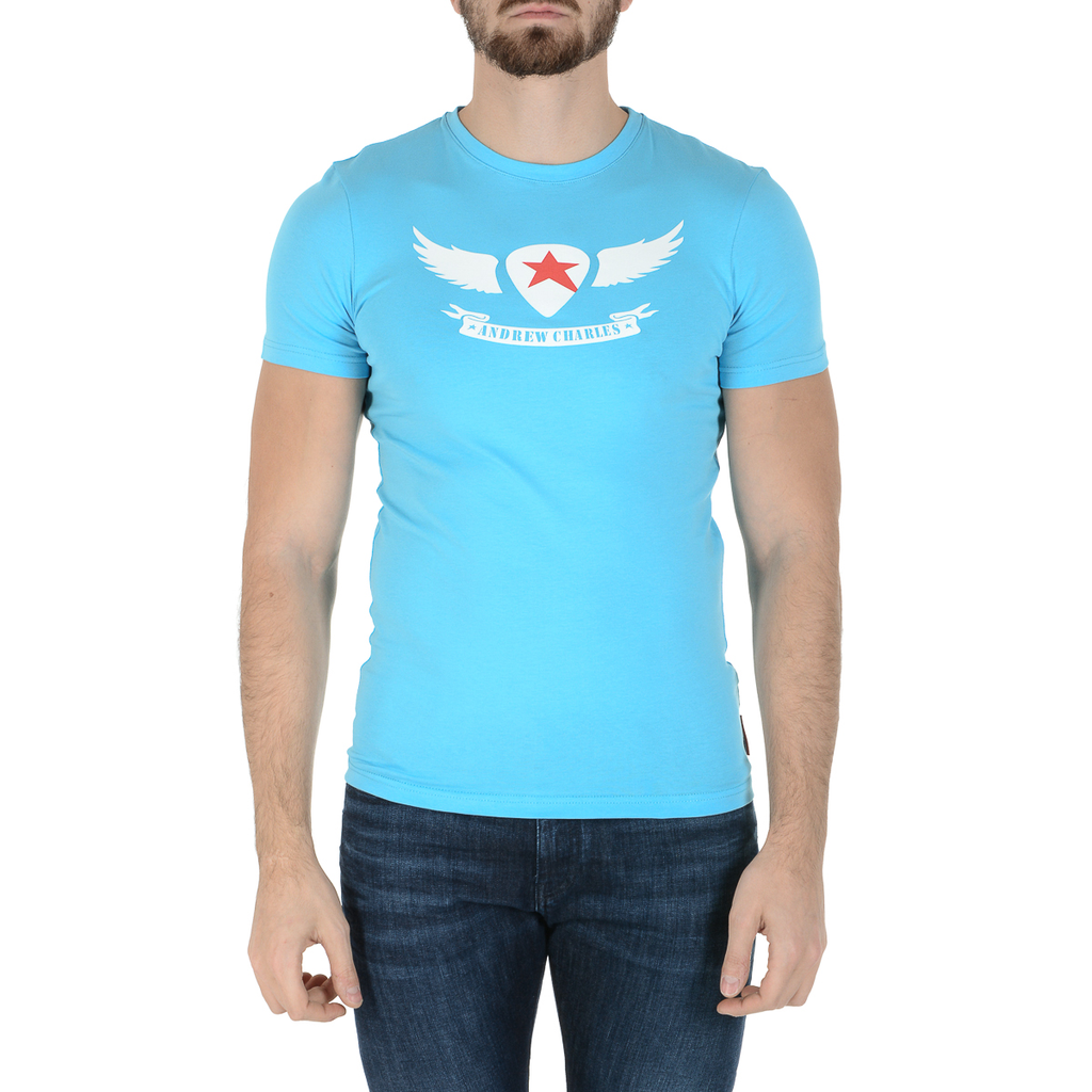 Camiseta Andrew Charles para hombre, manga corta, cuello redondo, azul claro, KEITA