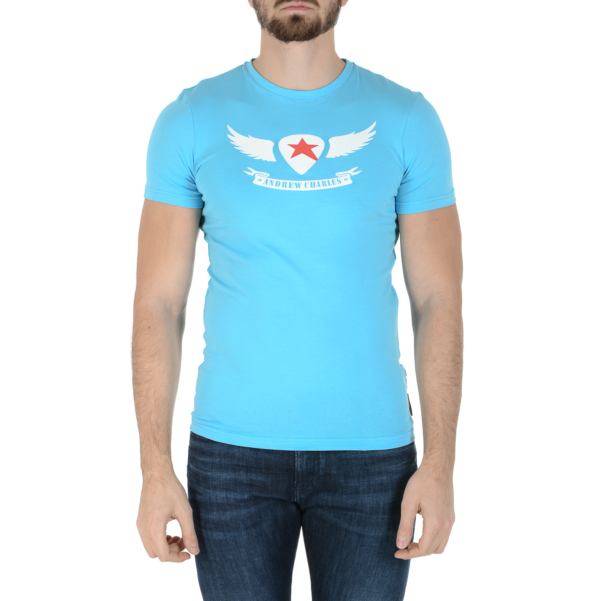 Camiseta Andrew Charles para hombre, manga corta, cuello redondo, azul claro, KEITA