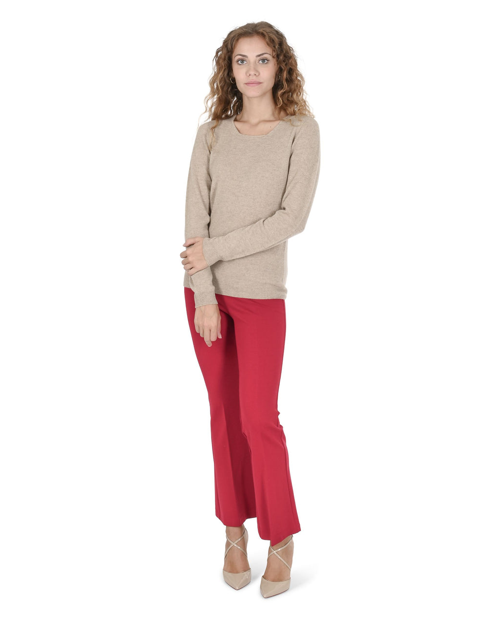 Suéter de cachemira con cuello cuadrado para mujer Crown of Edinburgh COE 0024 SAND