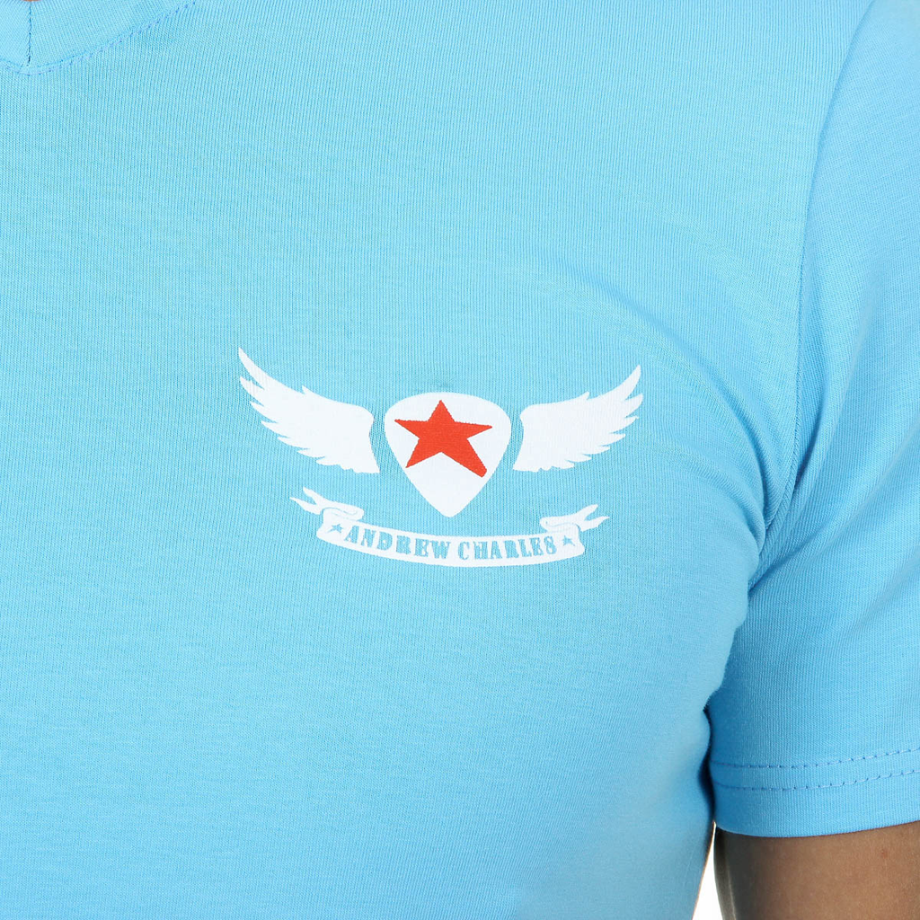 Camiseta Andrew Charles para hombre, manga corta, cuello en V, azul claro, KENAN