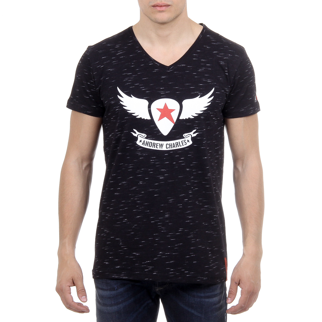 Andrew Charles Mens T-Shirt Short Sleeves V-Neck Black AARON