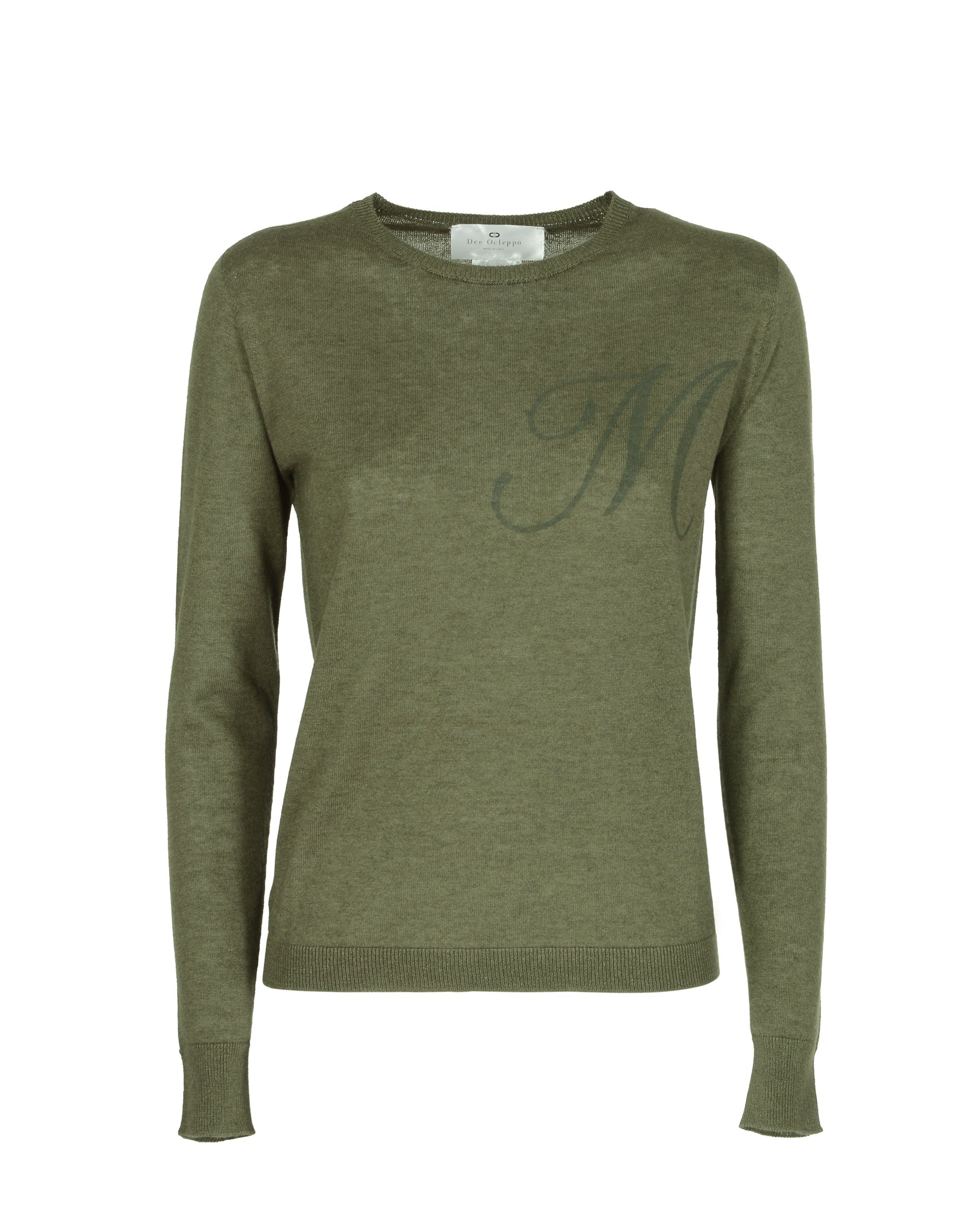 Jersey de cachemira de verano con cuello redondo y manga larga, color verde