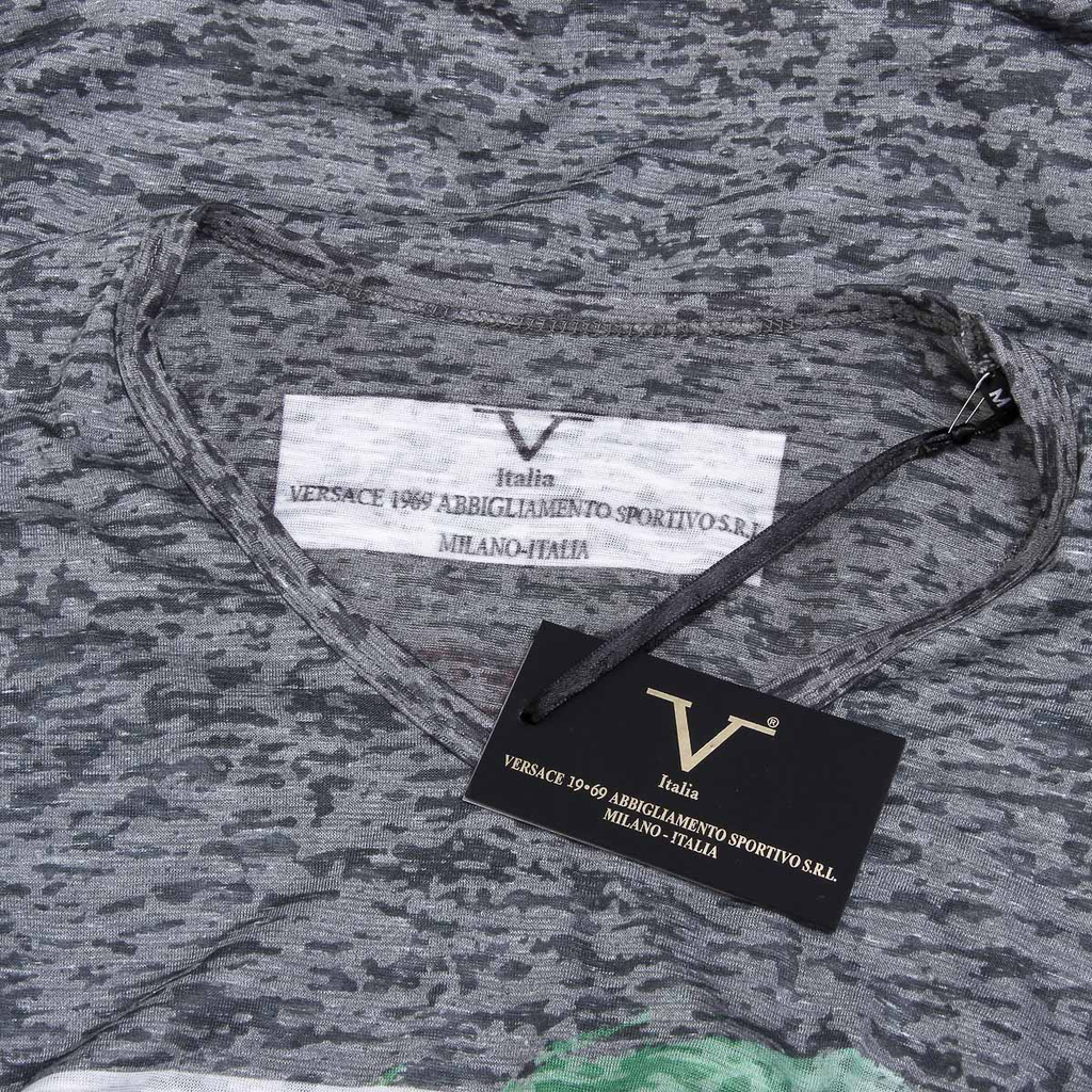 V 1969 Italia Mens T-shirt Short Sleeves V-Neck Dark Green LUCAS