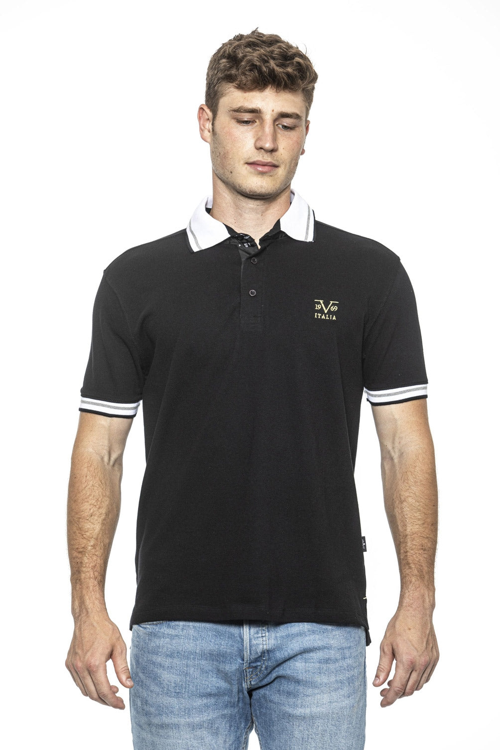 19V69 Italia Polo para hombre Negro RETRO NEGRO