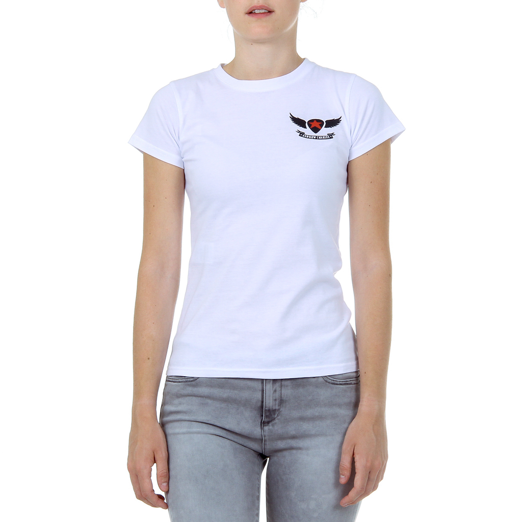 Camiseta Andrew Charles para mujer, manga corta, cuello redondo, color blanco TARANA
