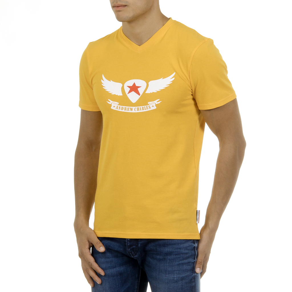 Camiseta Andrew Charles para hombre, manga corta, cuello en V, amarilla, KENAN