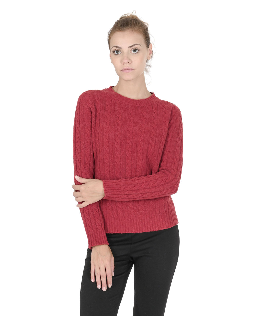 Suéter de cuello redondo para mujer de cachemira Crown of Edinburgh COE 0033 ROJO