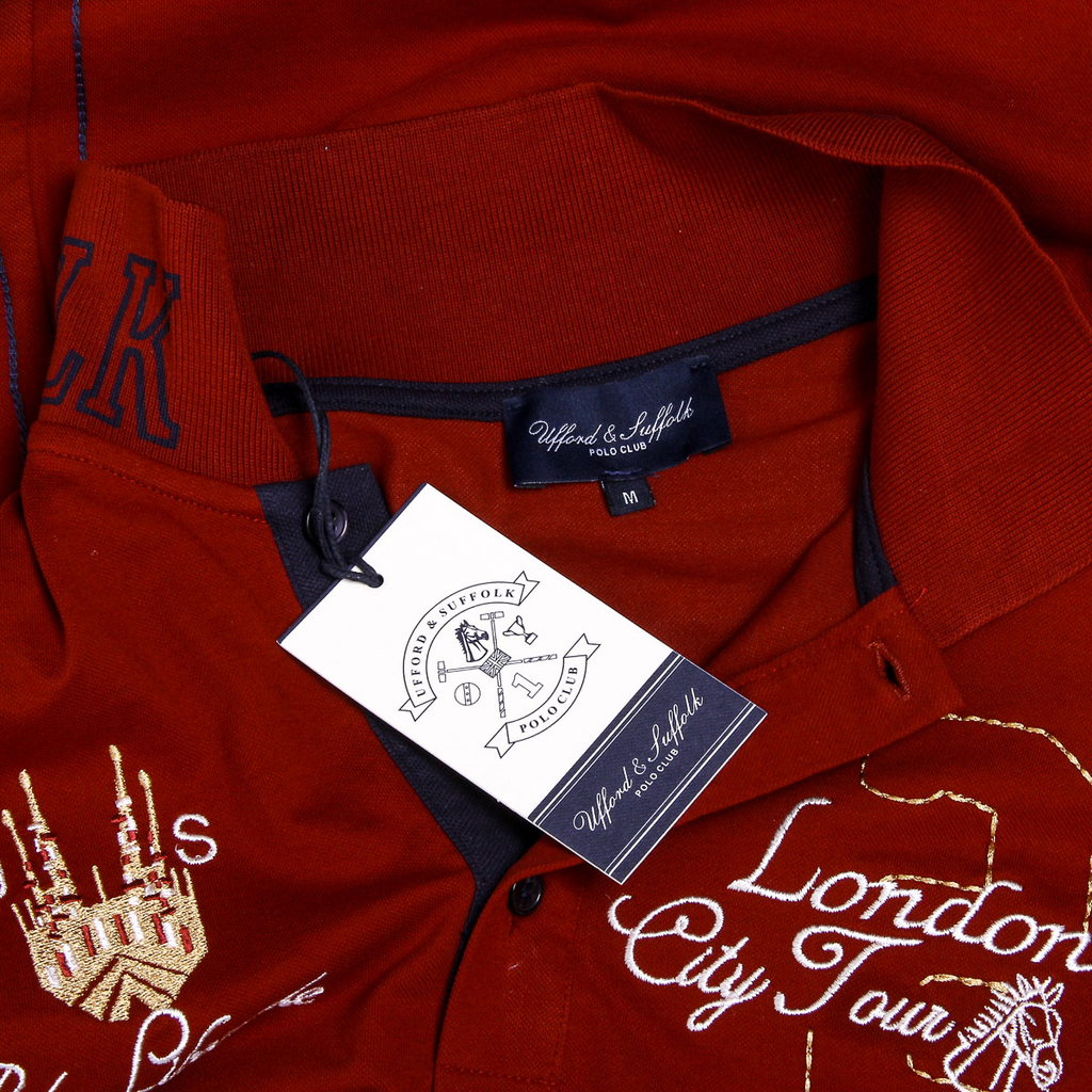 Polo Ufford & Suffolk Polo Club para hombre, manga corta, US005, burdeos