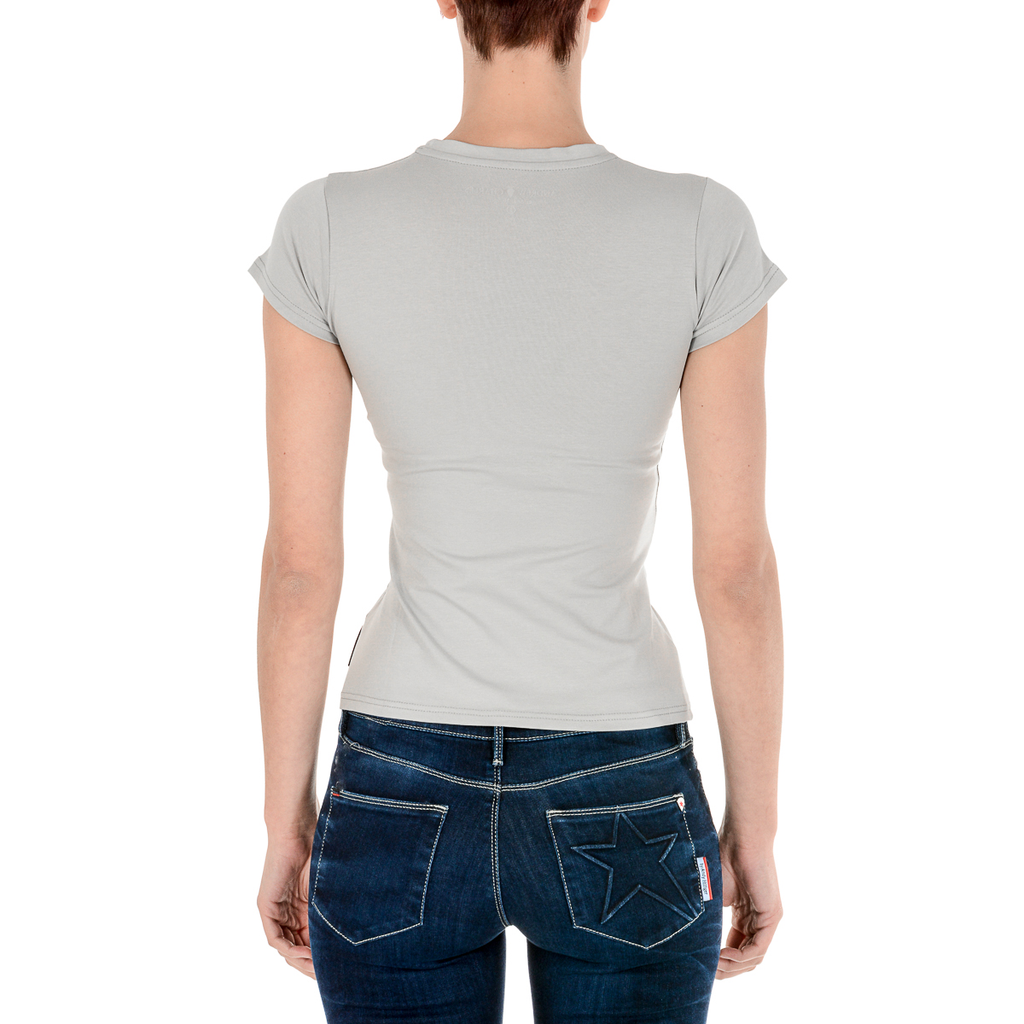 Camiseta Andrew Charles para mujer, manga corta, cuello redondo, gris, TARANA