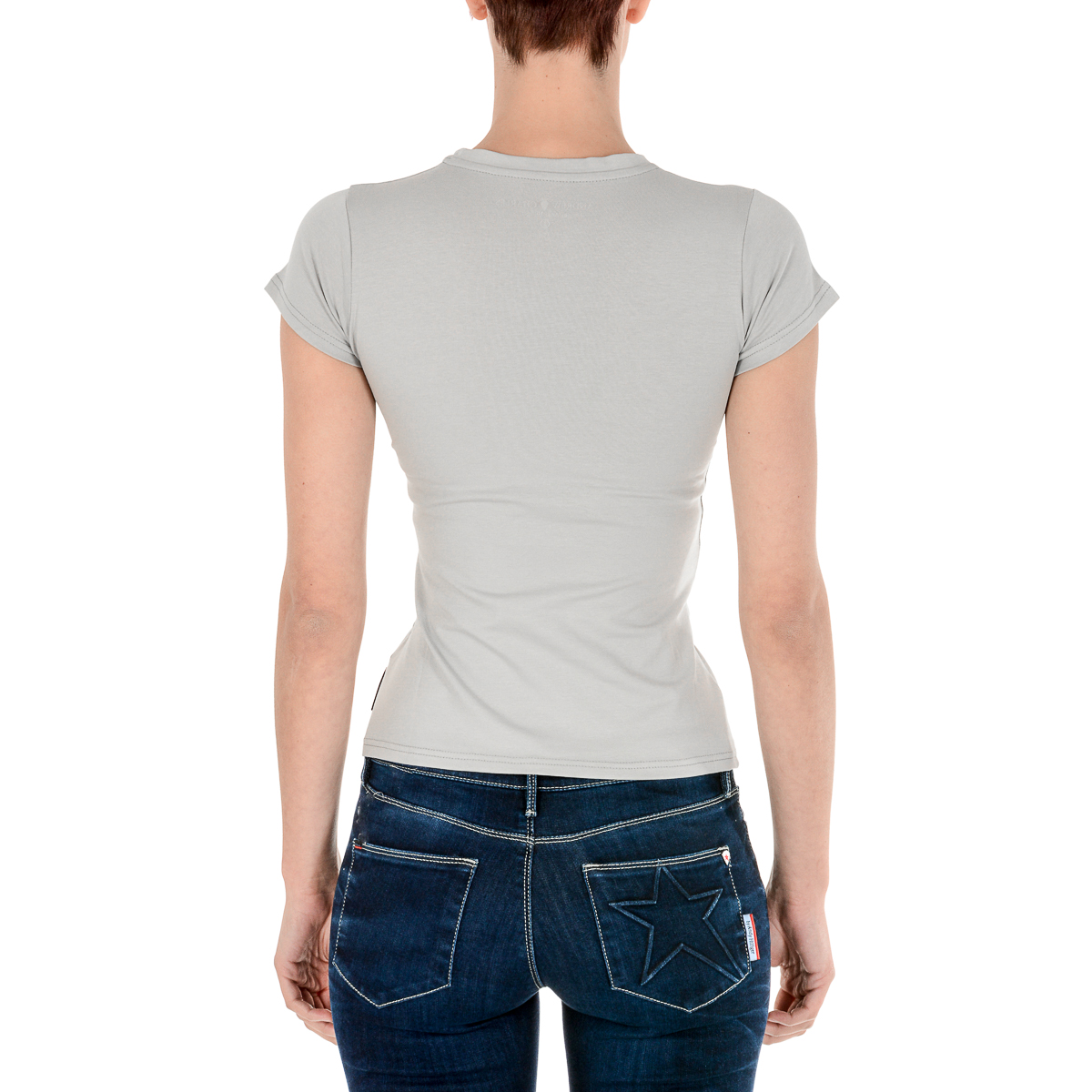 Camiseta Andrew Charles para mujer, manga corta, cuello redondo, gris, TARANA