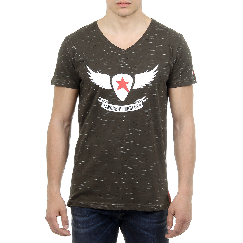 Andrew Charles Mens T-Shirt Short Sleeves V-Neck Dark Green AARON