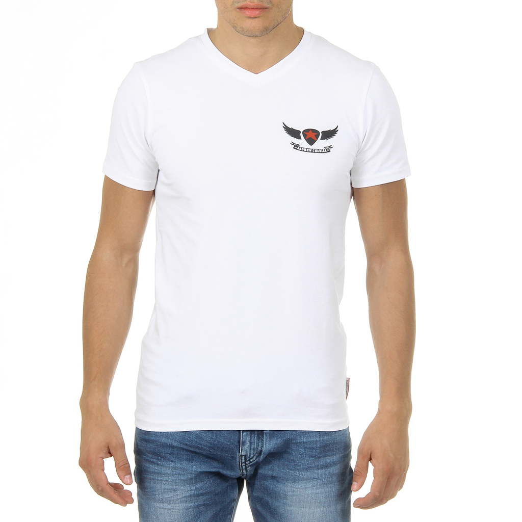 Camiseta Andrew Charles para hombre, manga corta, cuello en V, blanca, KENAN