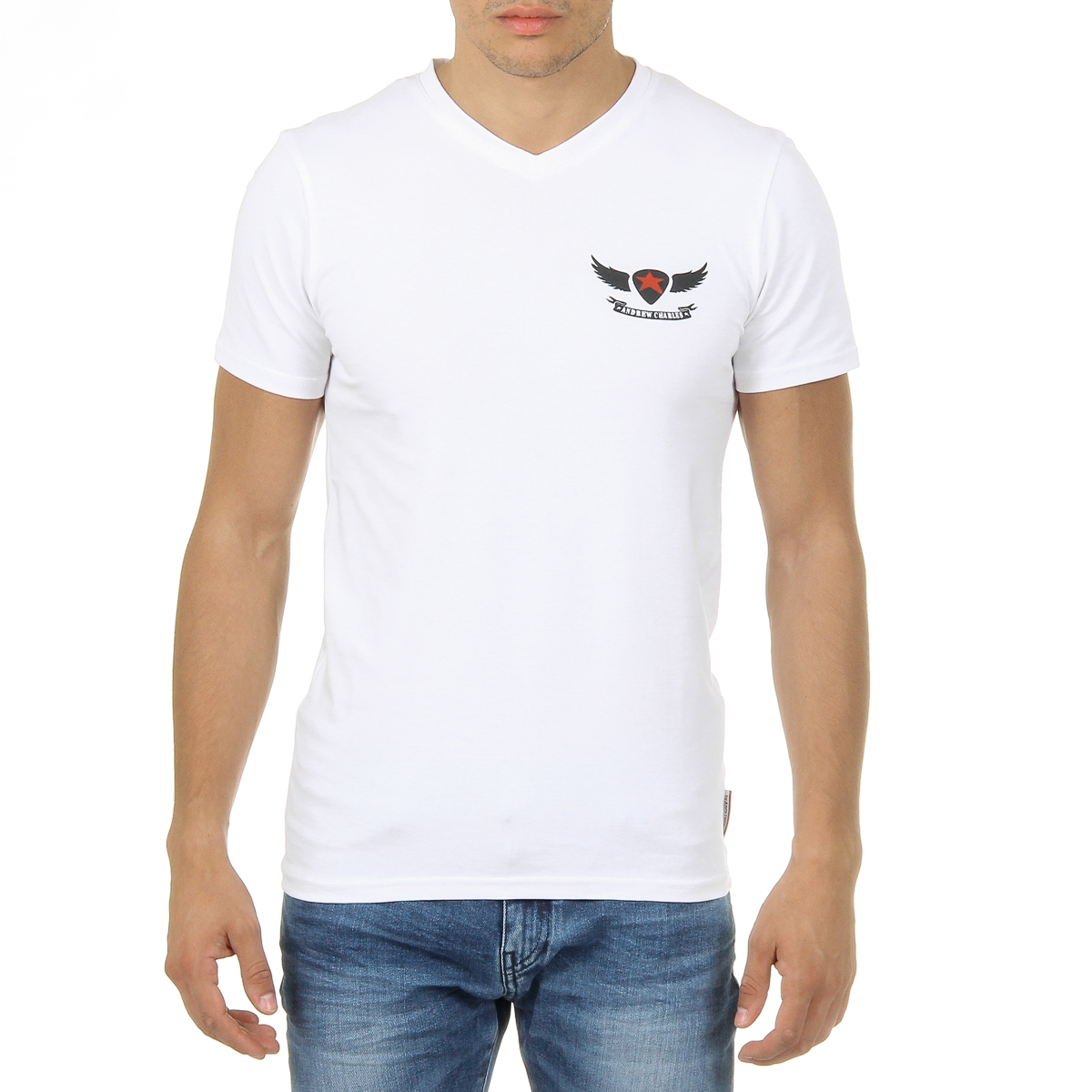 Camiseta Andrew Charles para hombre, manga corta, cuello en V, blanca, KENAN