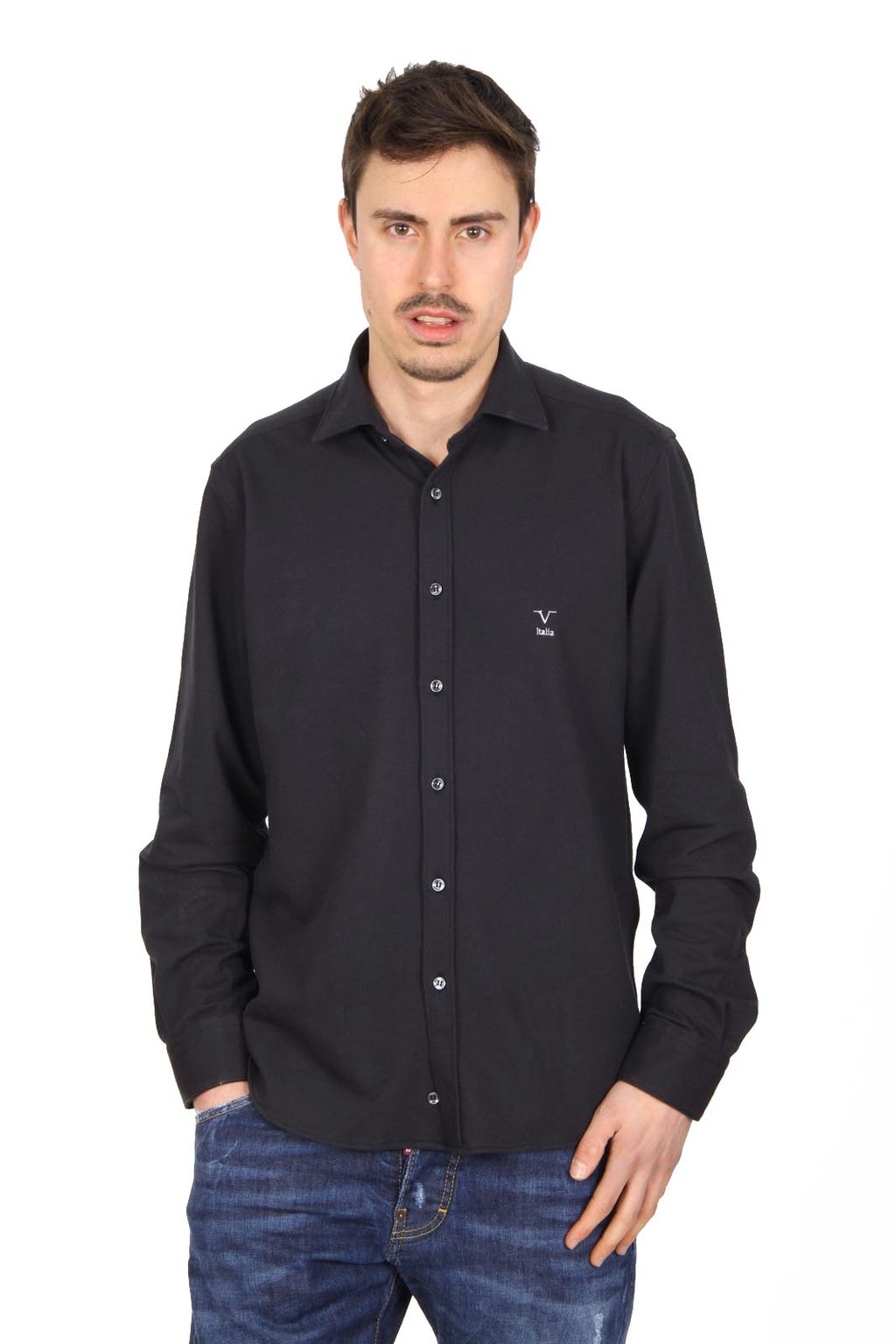 Camisa de manga larga para hombre V 1969 Italia Paris Piquet Nero