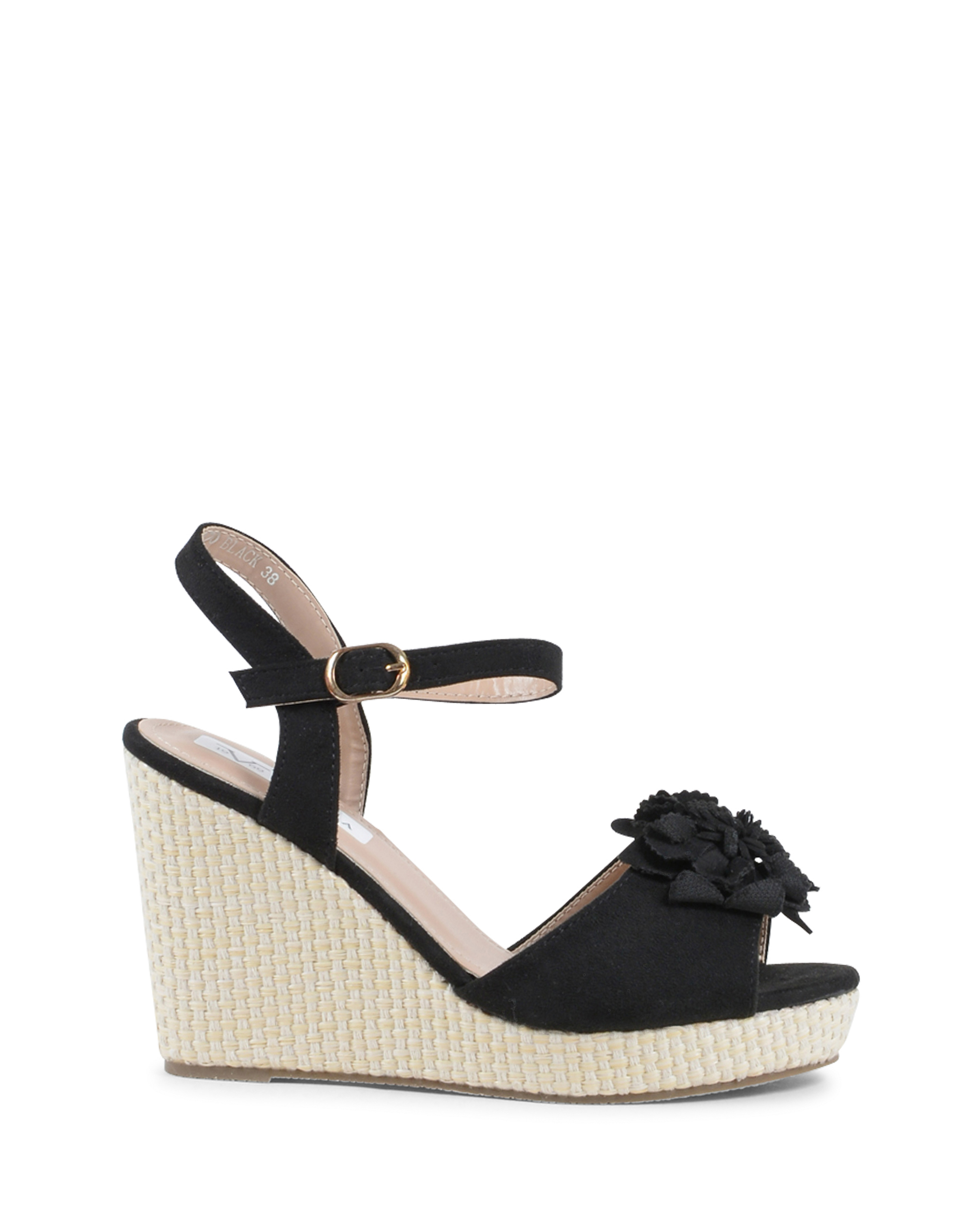 19V69 Italia Sandalia de cuña para mujer Negra V170 NEGRO