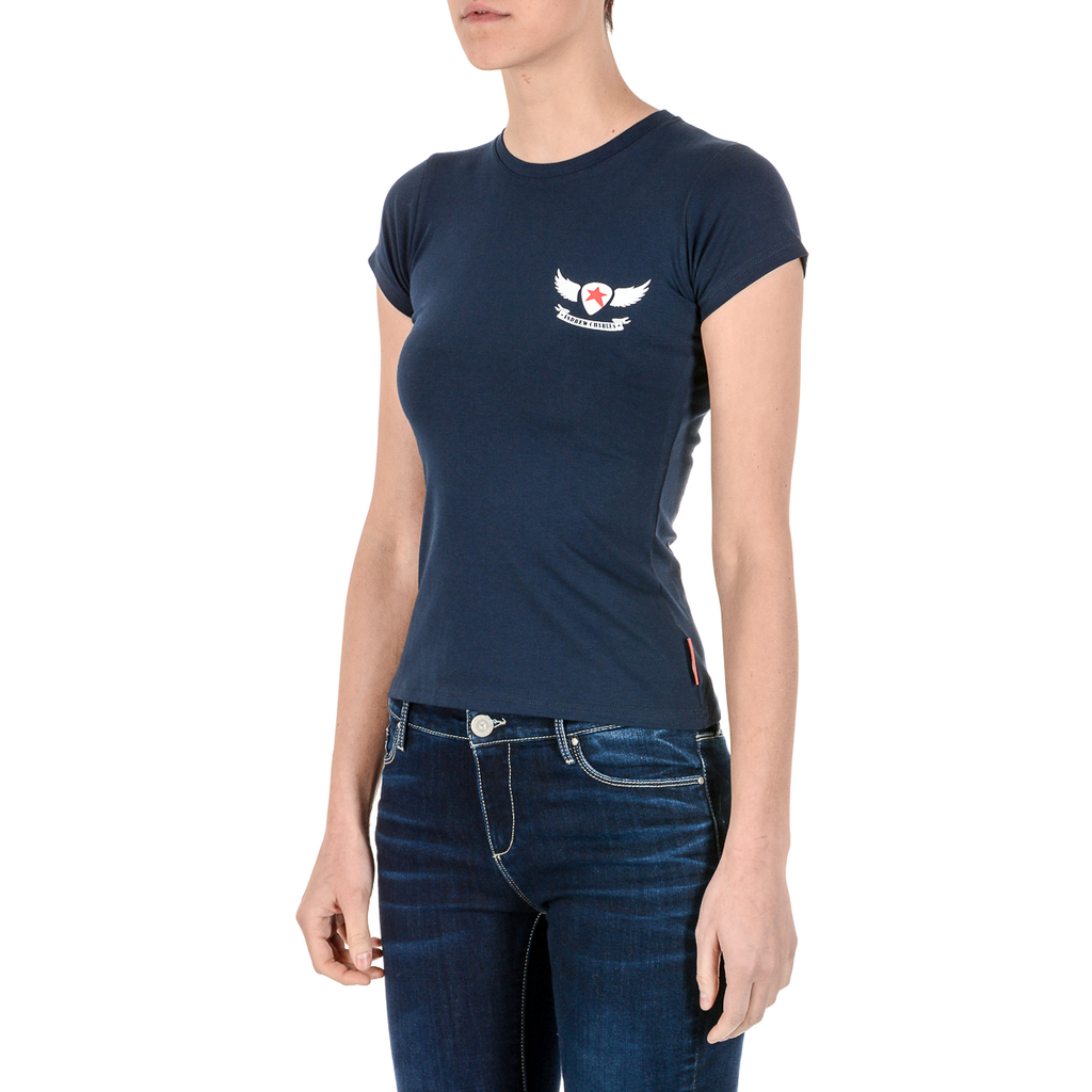 Camiseta Andrew Charles para mujer, manga corta, cuello redondo, azul, TARANA