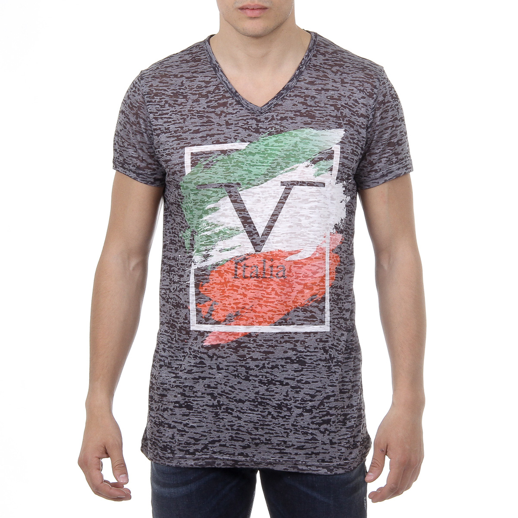 V 1969 Italia Mens T-shirt Short Sleeves V-Neck Black LUCAS