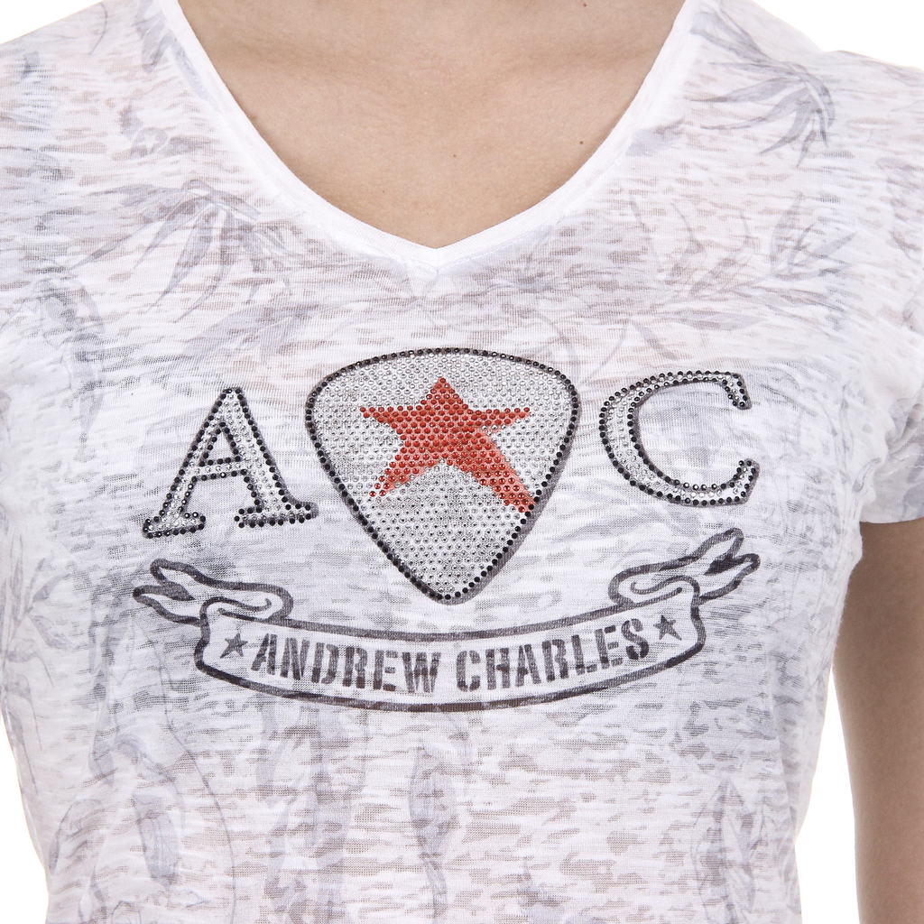 Andrew Charles Womens T-shirt Short Sleeves V-Neck White ALEXA