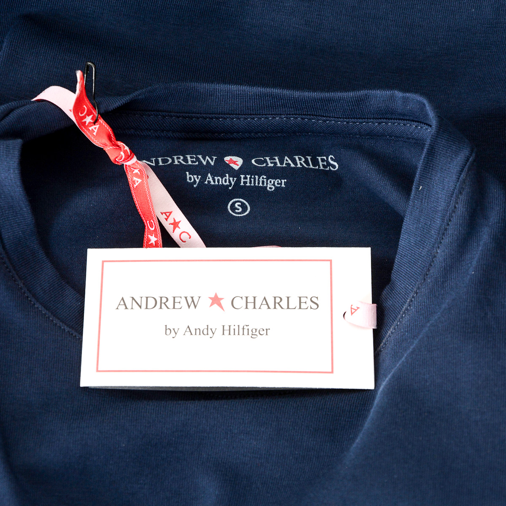 Camiseta Andrew Charles para mujer, manga corta, cuello redondo, azul, TARANA