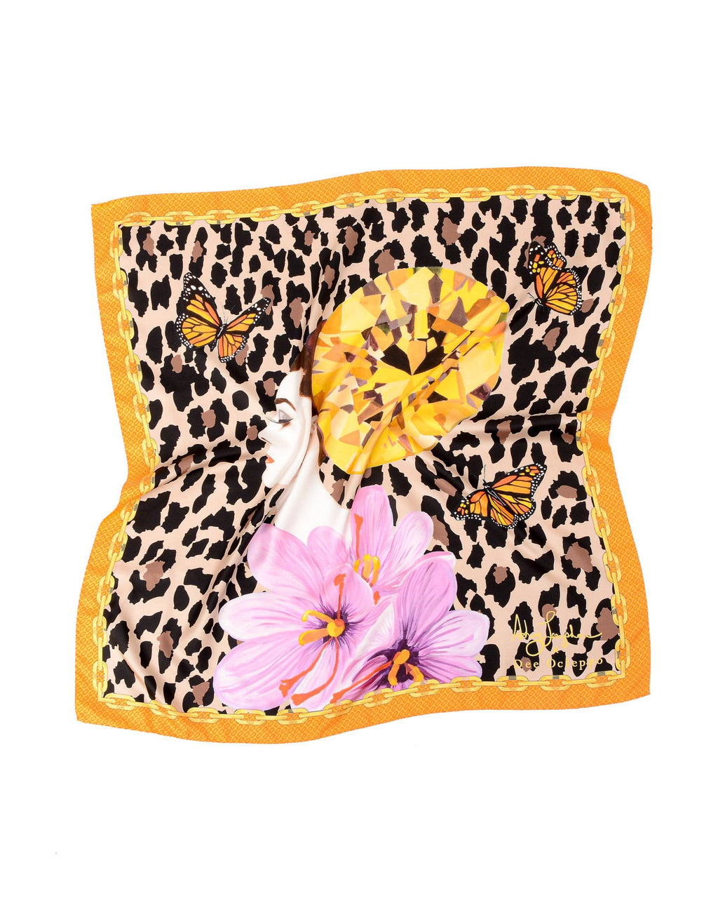 Bufanda de seda con estampado de leopardo naranja Longshore de Dee X Ashley