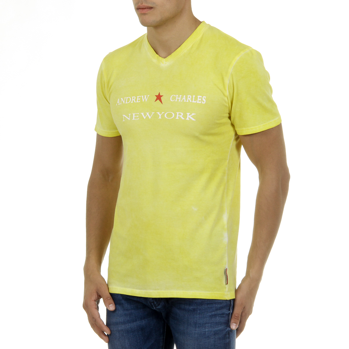 Camiseta Andrew Charles para hombre, manga corta, cuello en V, amarilla, KOFI
