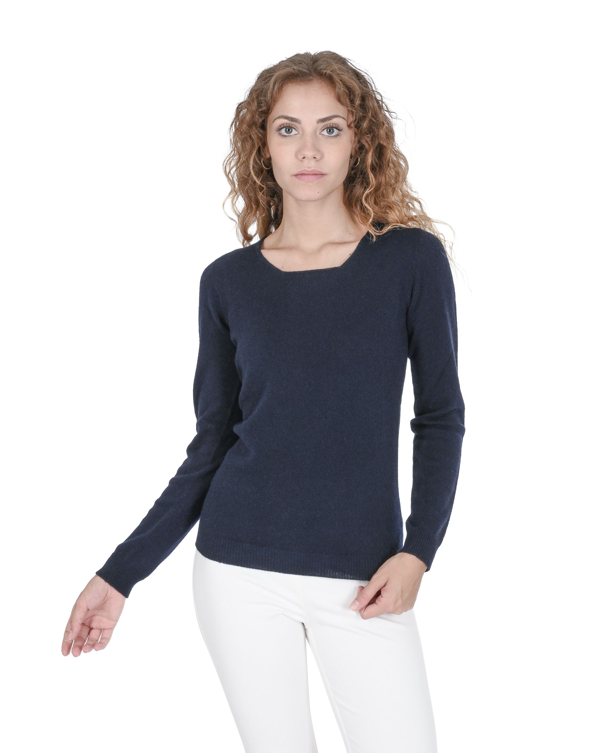 Suéter de cachemira con cuello cuadrado para mujer Crown of Edinburgh COE 0024 NAVY