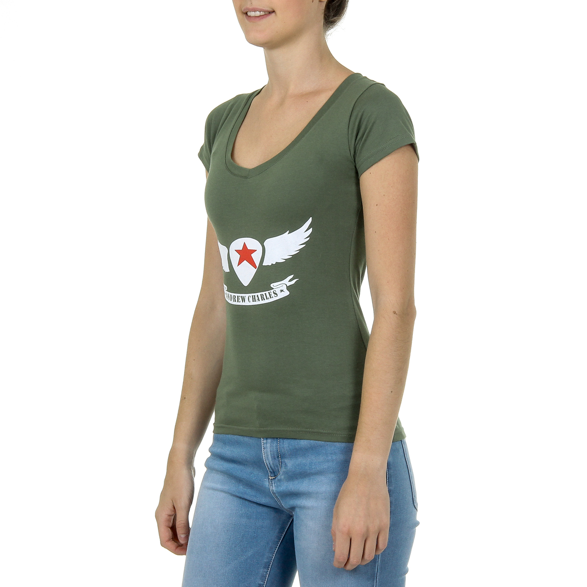 Camiseta Andrew Charles para mujer, manga corta, cuello en V, verde TAPIWA