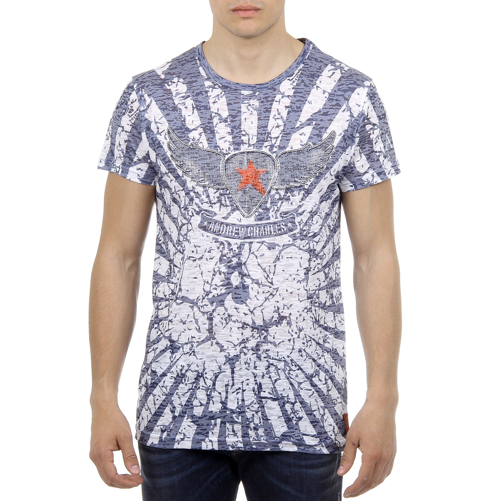 Andrew Charles Mens T-Shirt Short Sleeves Round Neck Blue CALEB