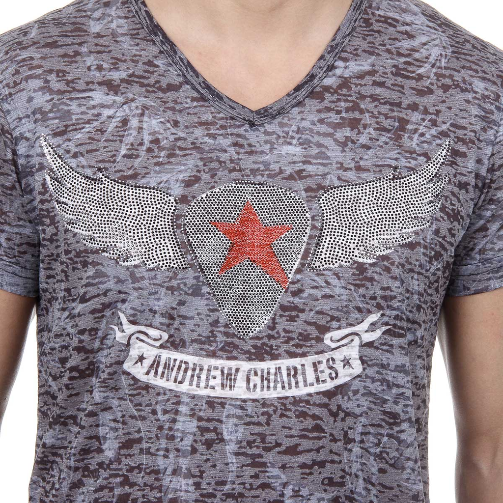 Andrew Charles Mens T-Shirt Short Sleeves V-Neck Black ISAAC