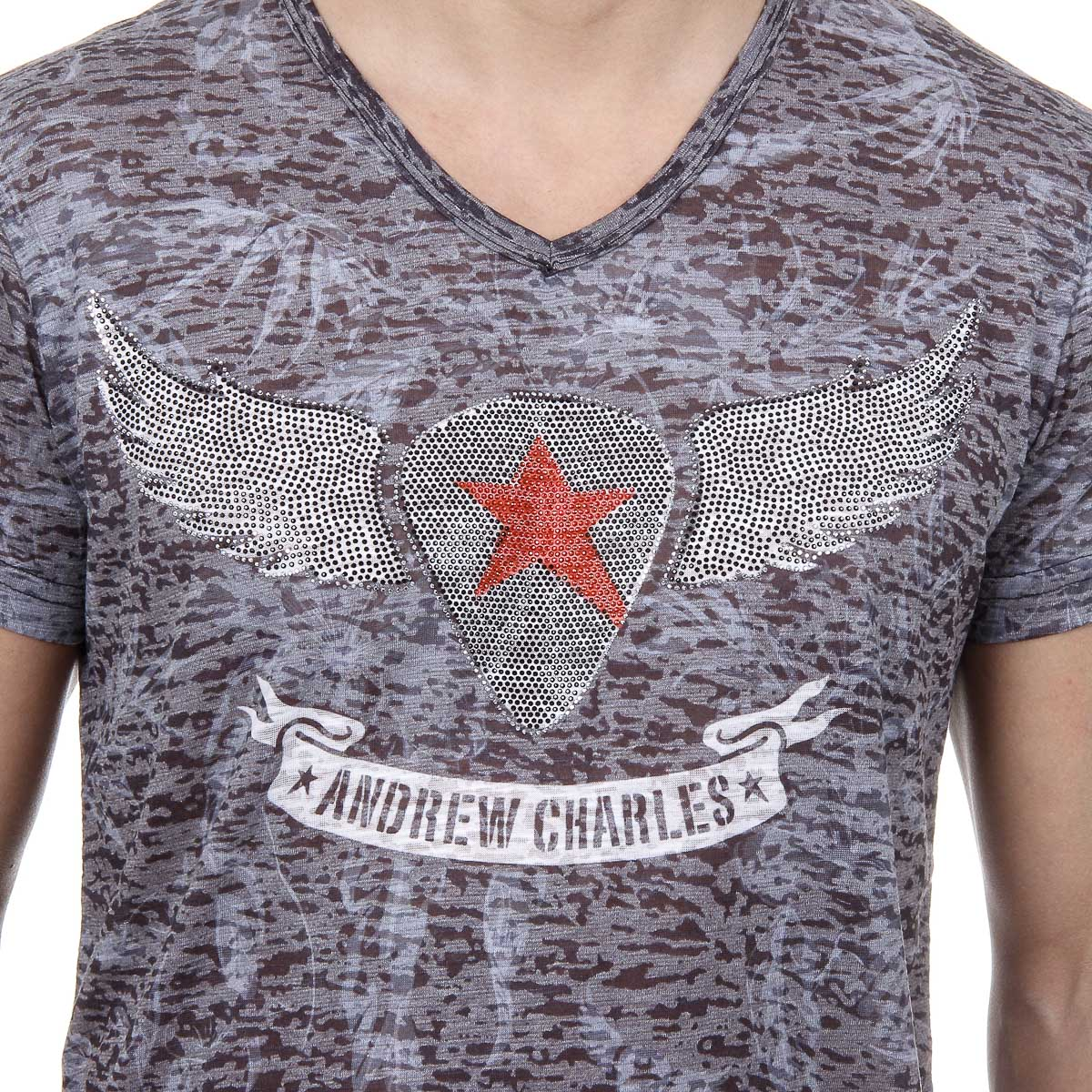 Andrew Charles Mens T-Shirt Short Sleeves V-Neck Black ISAAC