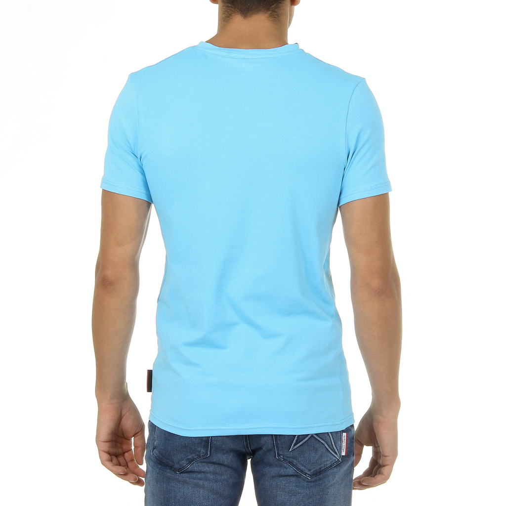 Camiseta Andrew Charles para hombre, manga corta, cuello en V, azul claro, KENAN