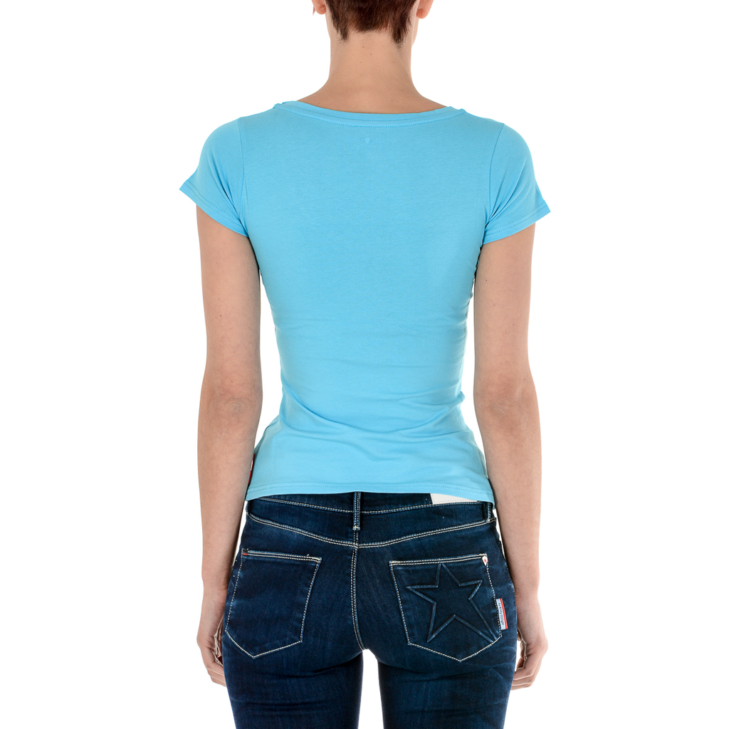 Camiseta Andrew Charles para mujer, manga corta, cuello en V, azul claro TAPIWA