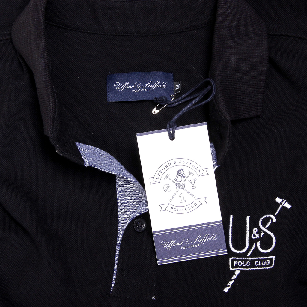 Polo Ufford & Suffolk Polo Club para hombre, manga corta, US026, negro