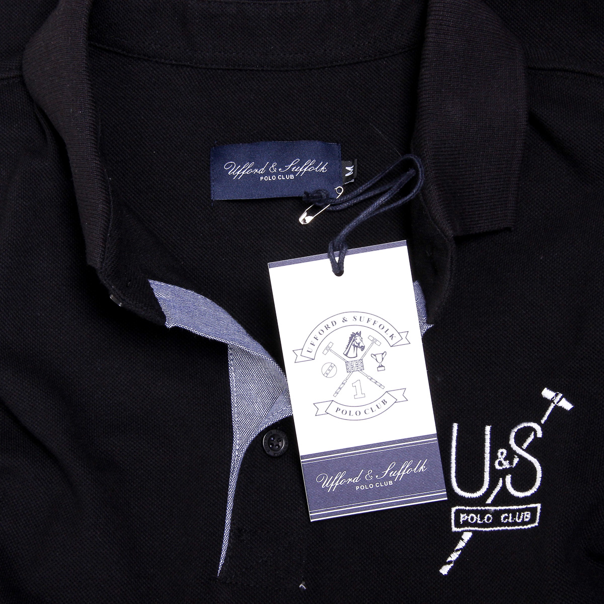 Polo Ufford & Suffolk Polo Club para hombre, manga corta, US026, negro
