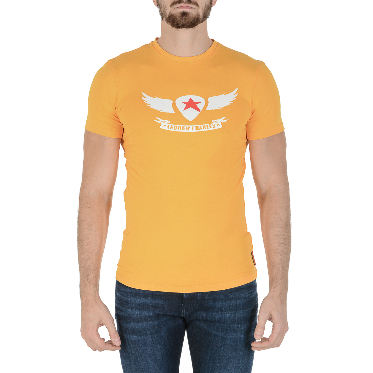 Camiseta Andrew Charles para hombre, manga corta, cuello redondo, amarilla, KEITA