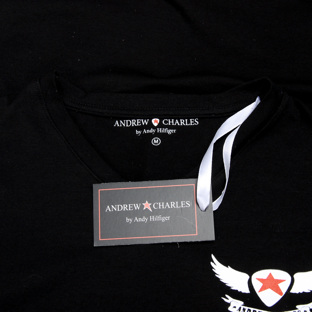 Camiseta Andrew Charles para hombre, manga corta, cuello en V, negra, KENAN