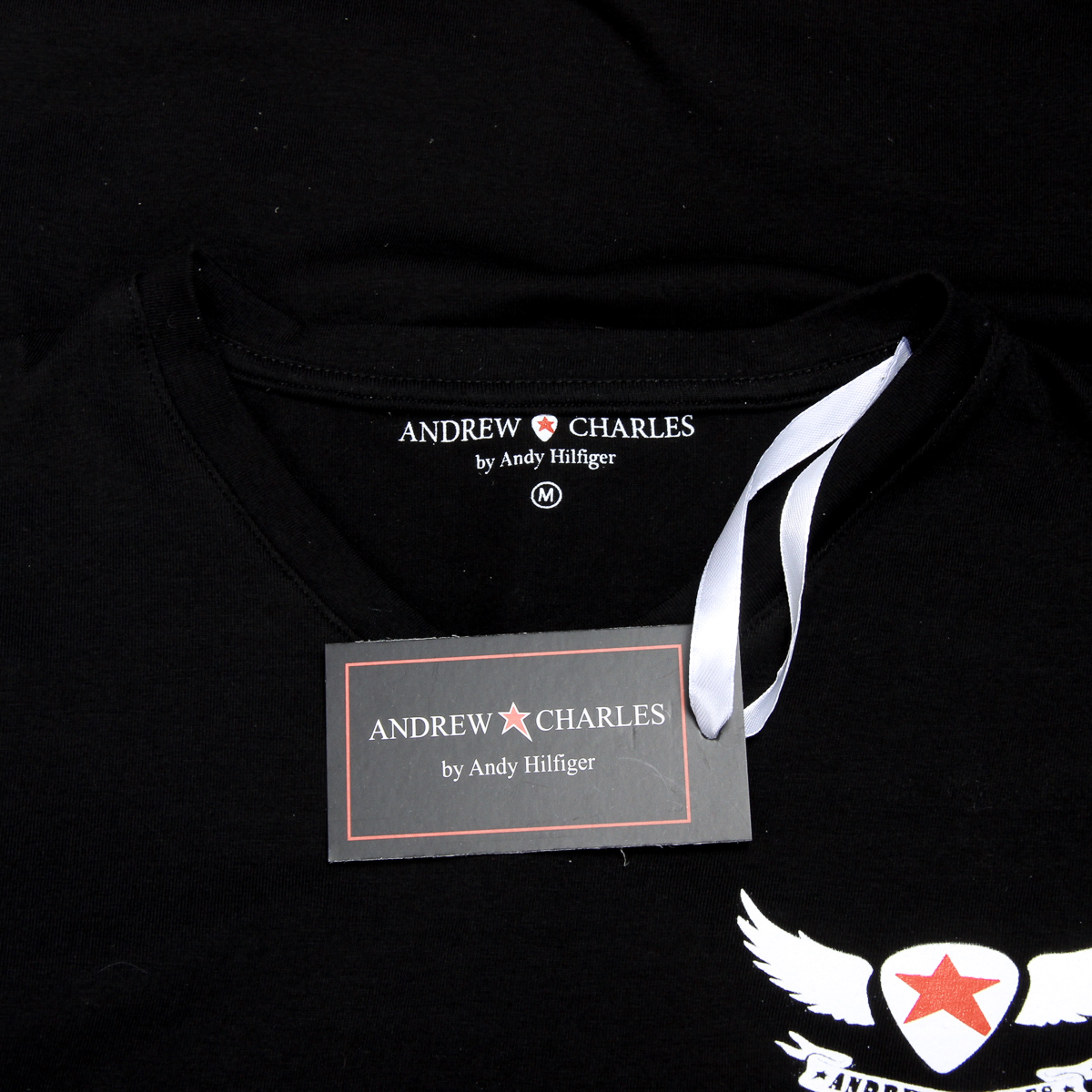 Camiseta Andrew Charles para hombre, manga corta, cuello en V, negra, KENAN