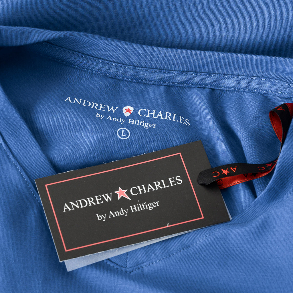 Camiseta Andrew Charles para hombre, manga corta, cuello en V, azul, KENAN