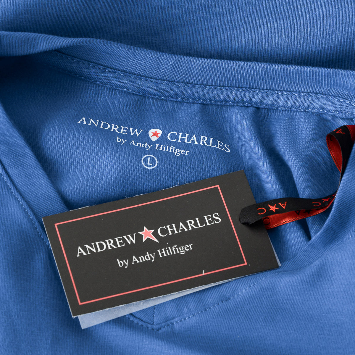 Camiseta Andrew Charles para hombre, manga corta, cuello en V, azul, KENAN