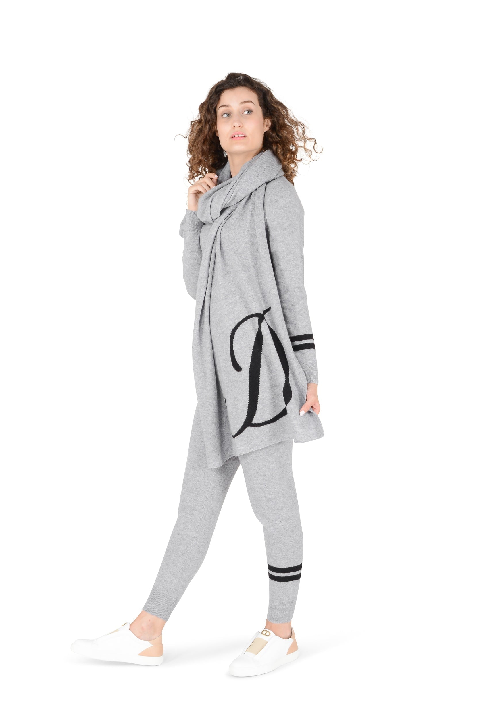 Bufanda de cachemira con monograma - Gris