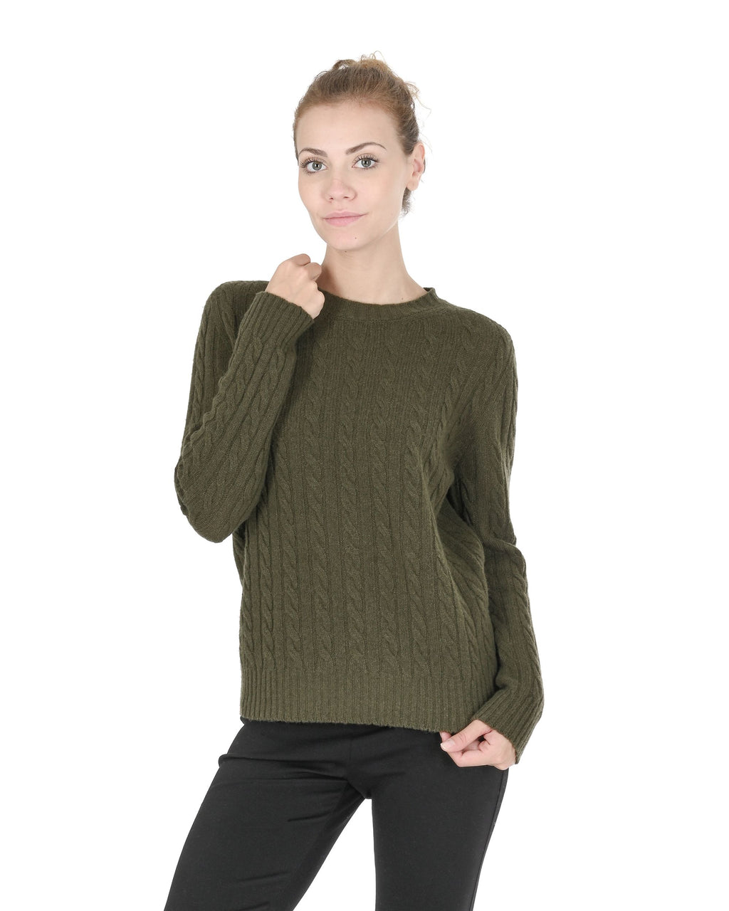 Suéter de cuello redondo para mujer de cachemira Crown of Edinburgh COE 0033 KHAKI
