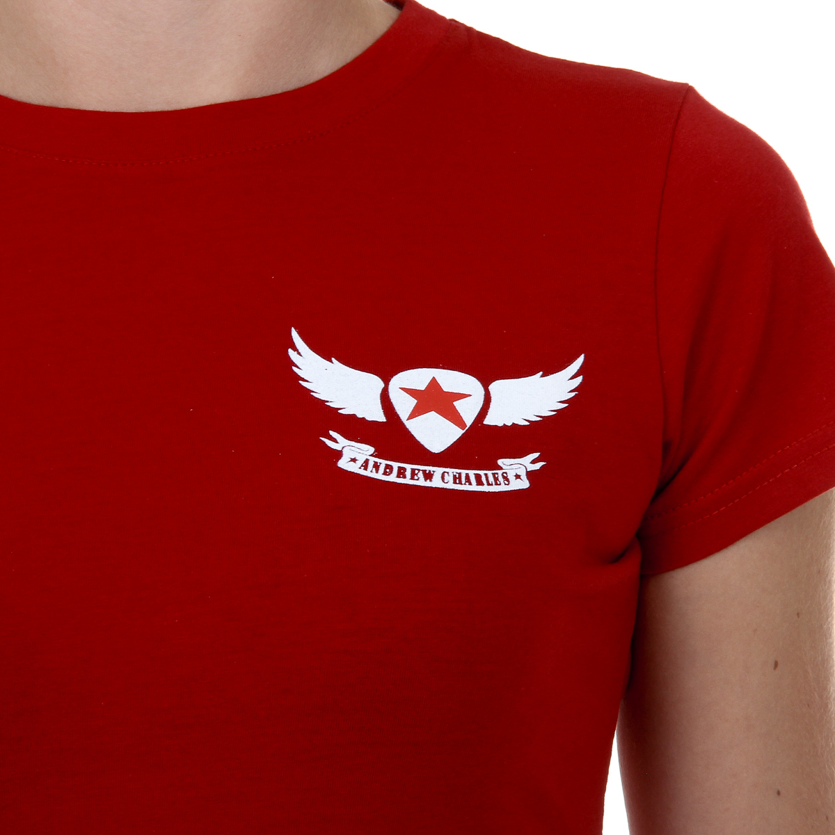 Camiseta Andrew Charles para mujer, manga corta, cuello redondo, color rojo TARANA