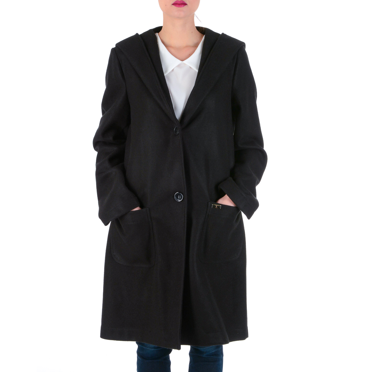 V 1969 Italia Abrigo de mujer Mangas largas Negro STOCCOLMA