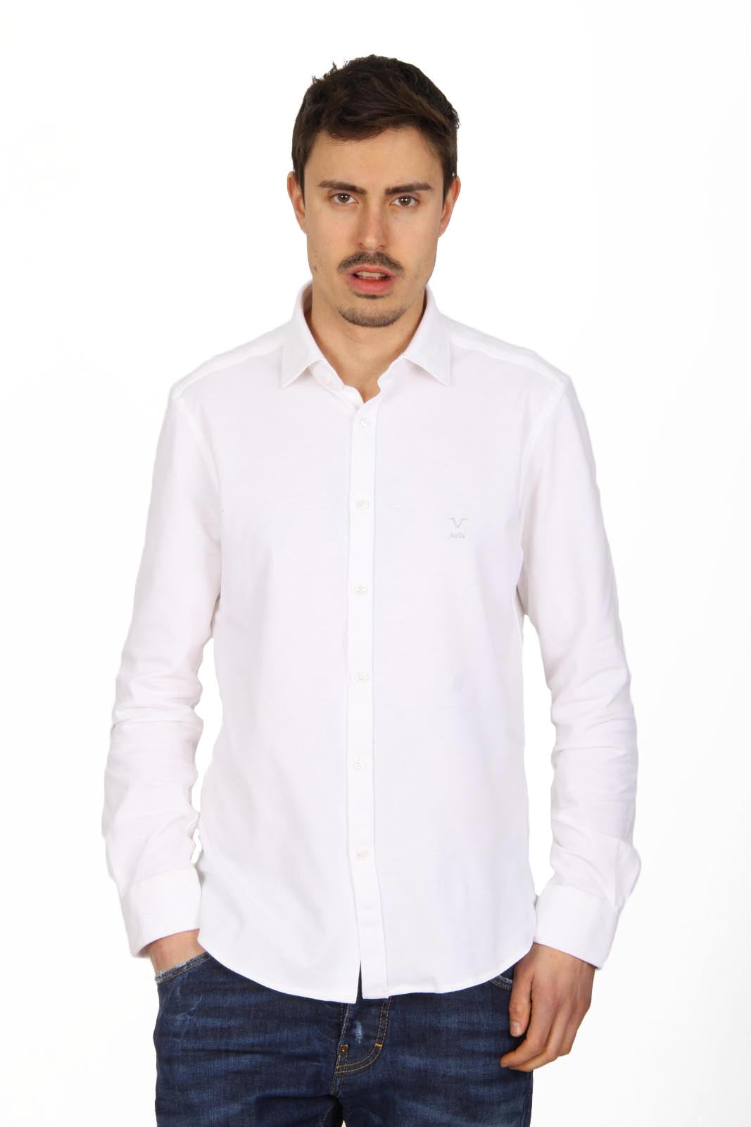 Camisa de manga larga para hombre V 1969 Italia Paris Piquet Bianco